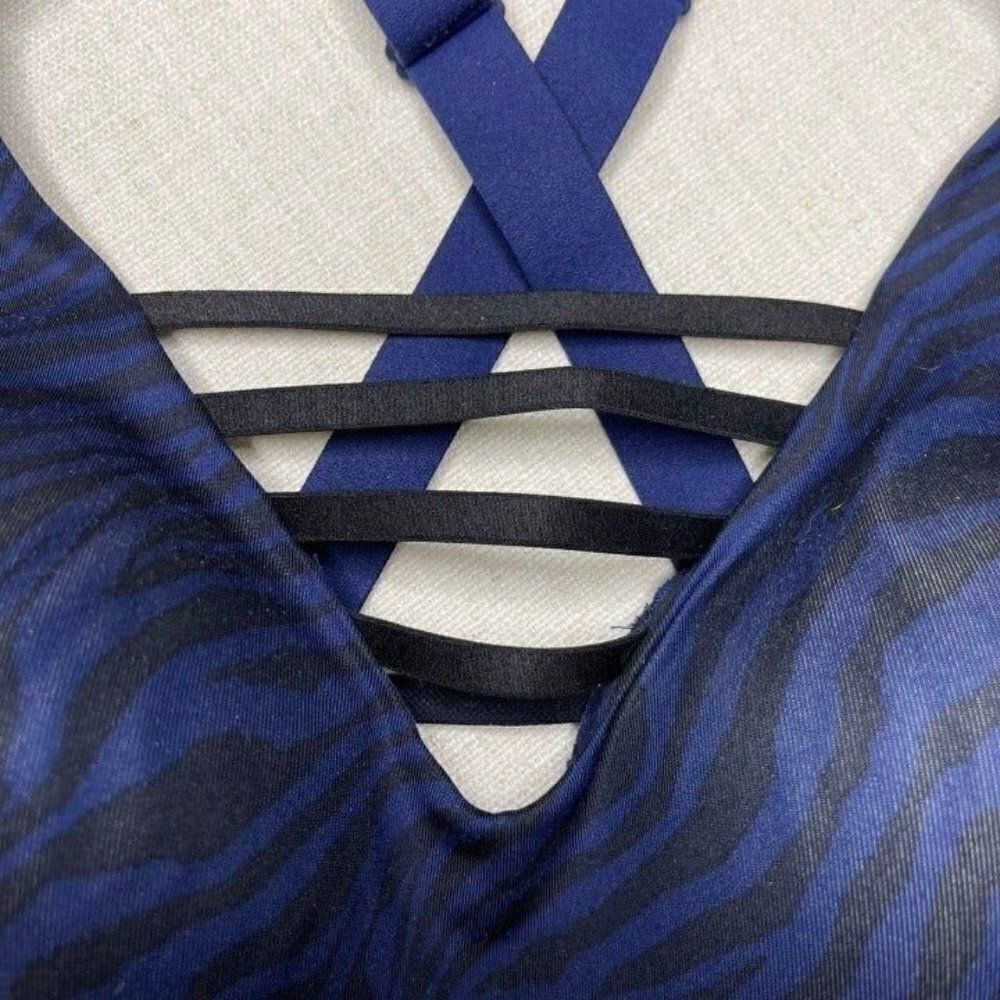 Victoria Secret Navy Leopard Plunge Strappy Sports Bra 32D - Picture 2 of 6